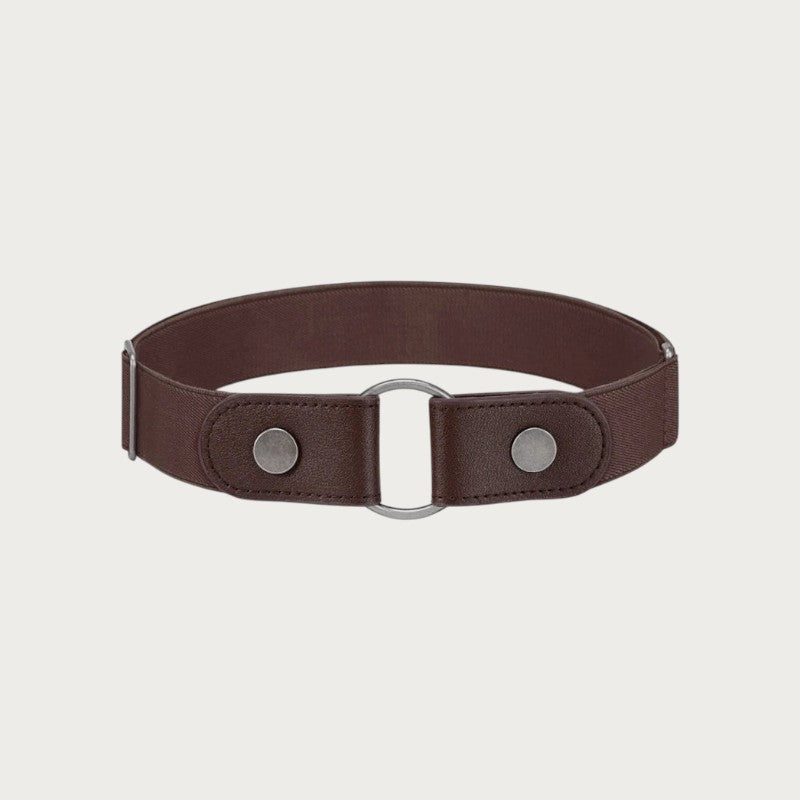 Ceintura ceinture élastique marron sans boucle avec anneau métallique pour femme