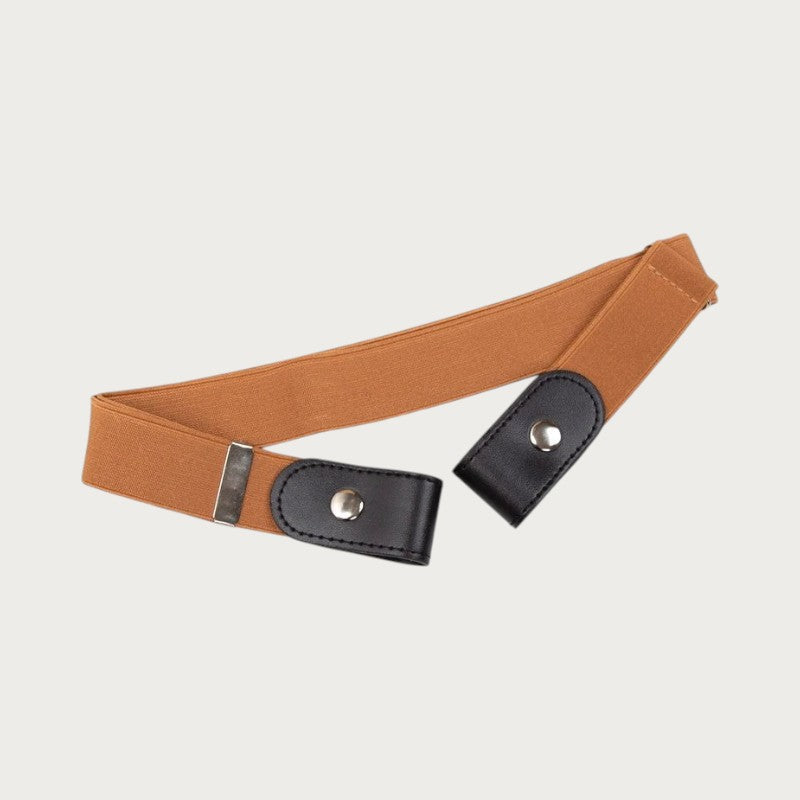 Ceinture élastique marron sans boucle Ceintura en polyester avec attaches en cuir noir pour un ajustement confortable