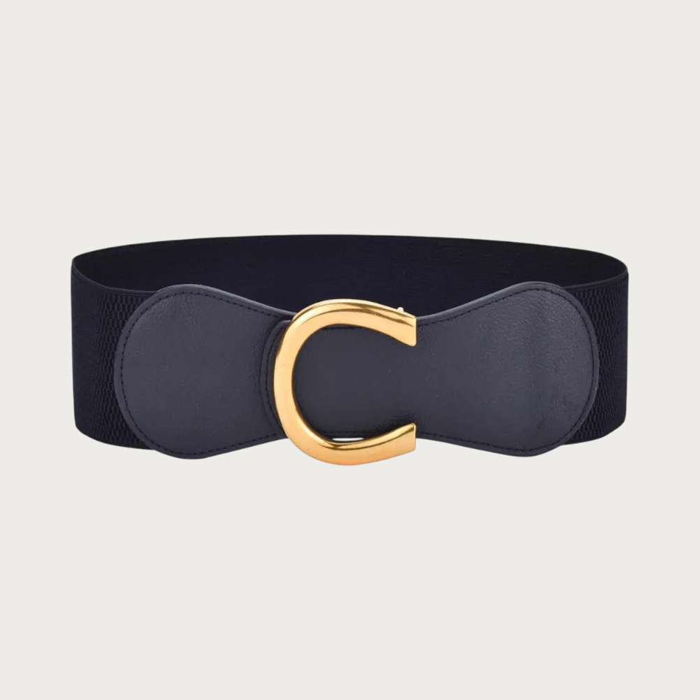 Ceinture élastique noire Ceintura avec boucle graphique dorée en forme de C pour femme