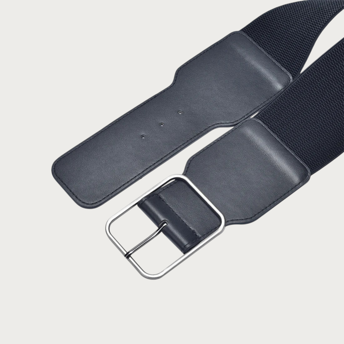 Ceinture élastique large noire Ceintura modèle Pise avec boucle carrée argentée pour femme