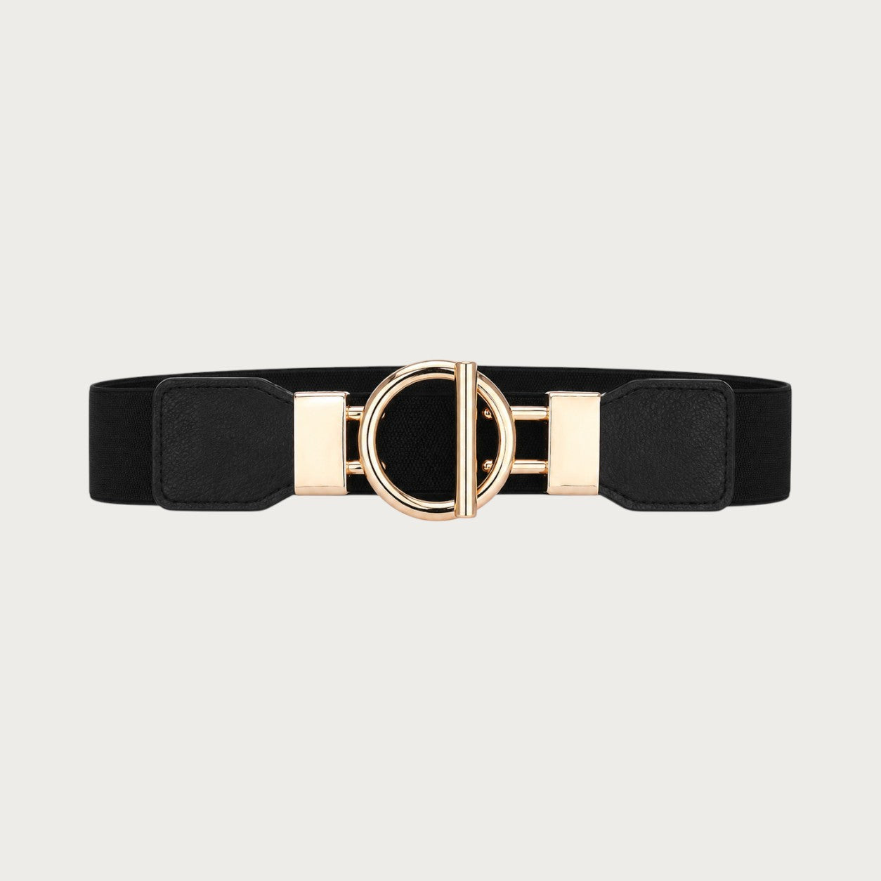Ceintura ceinture élastique noire pour femme avec boucle ronde dorée, accessoire de mode élégant de 4 cm de large Image