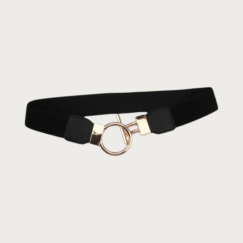 Ceinture élastique noire pour femme avec boucle ronde dorée, accessoire de mode élégant de 4 cm de large