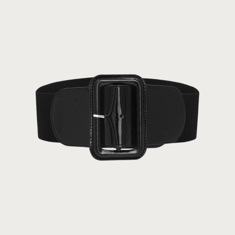 Ceinture élastique noire Ceintura Bari avec large boucle rectangulaire vernie et fermeture à ardillon