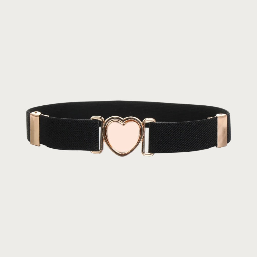 Ceinture élastique noire pour enfant avec boucle en forme de cœur doré, accessoire réglable de la marque Ceintura.