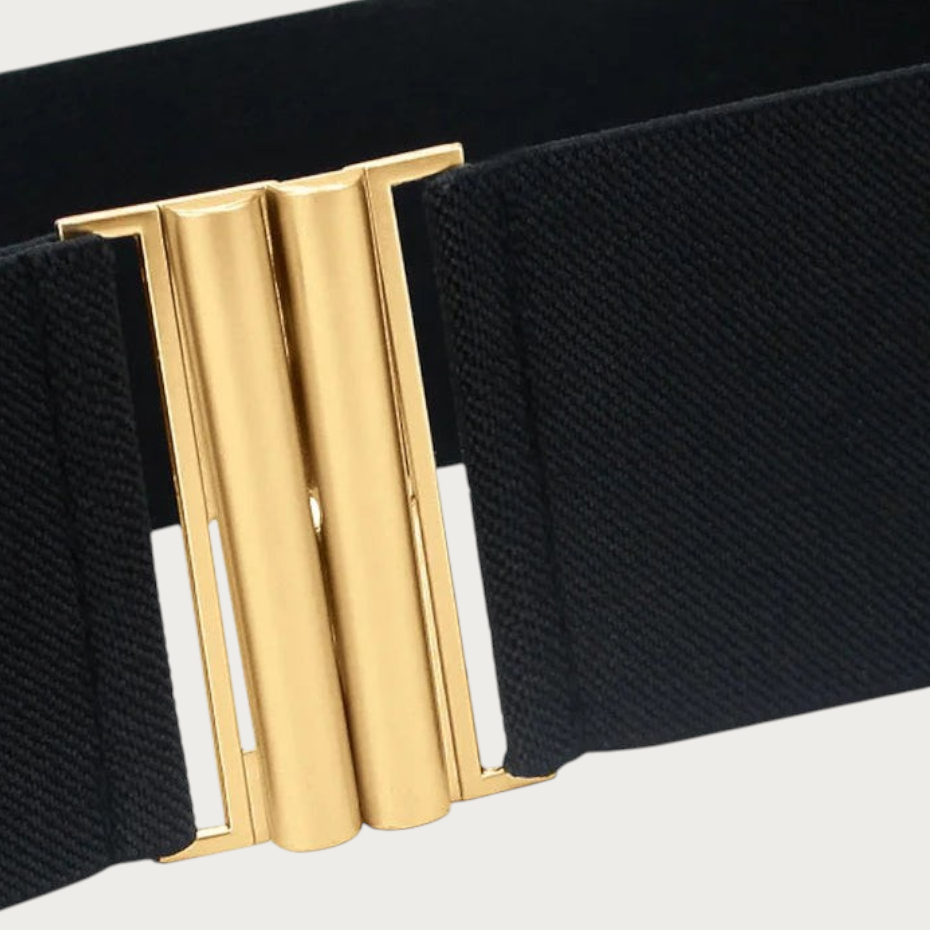 Ceinture élastique noire Ceintura avec fermoir doré architectural rectangulaire à double crochet