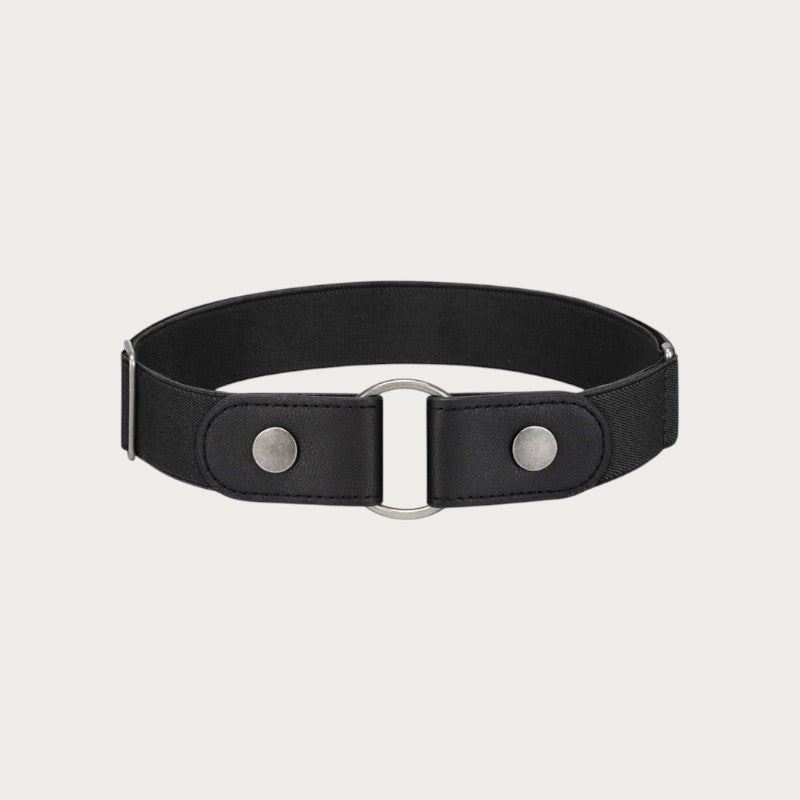 Ceinture élastique noire sans boucle Ceintura vue en anneau, pattes à boutons-pression et anneau métallique