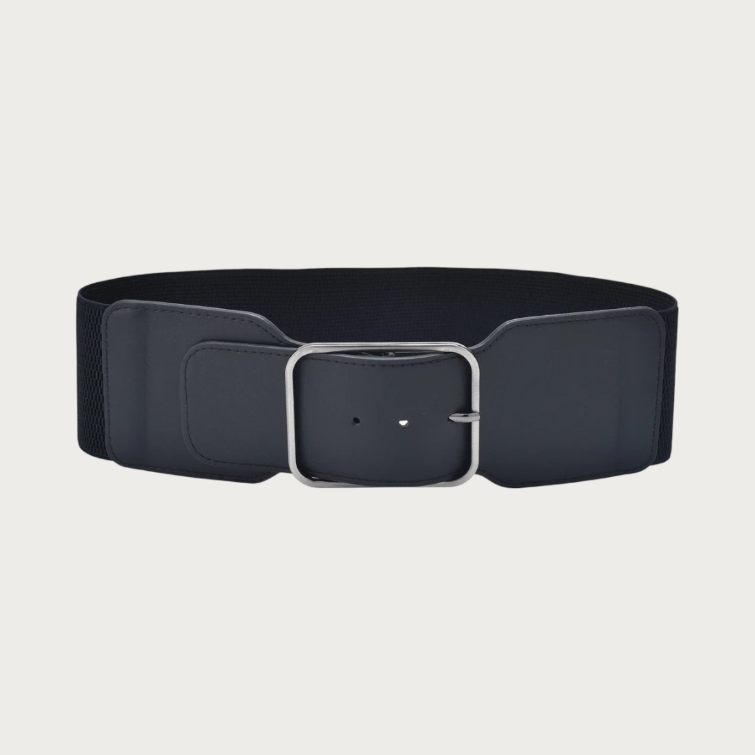Ceinture élastique large noire Ceintura avec boucle carrée argentée pour femme
