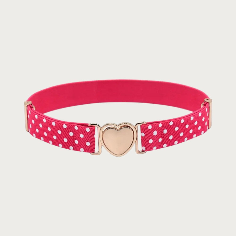 Ceintura ceinture élastique rose à pois blancs pour fille avec boucle métallique en forme de cœur