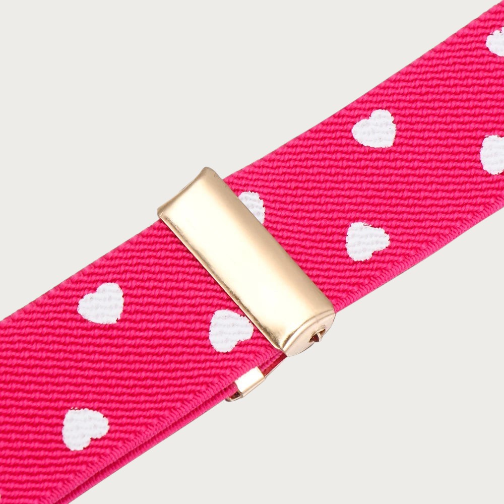 Ceinture élastique rose pour enfant avec motifs cœurs blancs et boucle métallique dorée