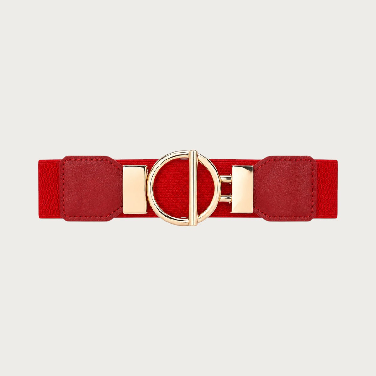 Ceinture élastique rouge Ceintura pour femme avec boucle ronde dorée, largeur 4 cm, style élégant et décoratif