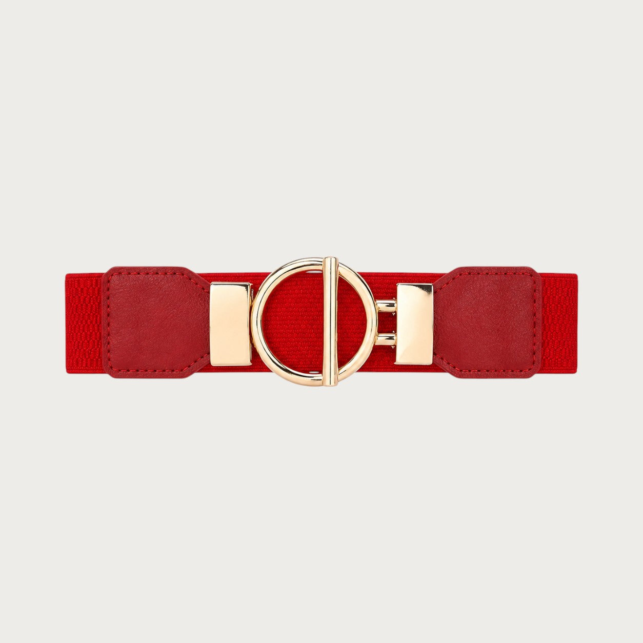 Ceinture élastique rouge Ceintura pour femme avec boucle ronde dorée, largeur 4 cm, style élégant et décoratif Image