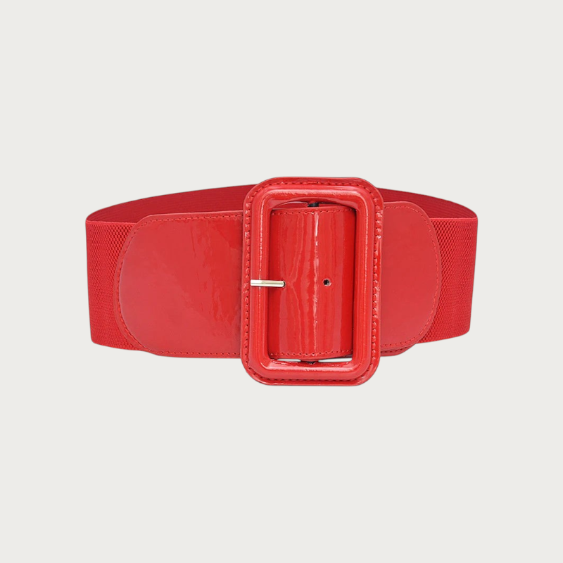 Ceinture Ceintura Bari rouge élastique large avec grande boucle rectangulaire vernie et ardillon réglable