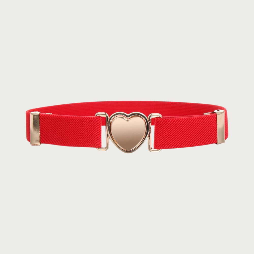 Ceintura ceinture élastique rouge pour fille avec une boucle métallique en forme de cœur doré