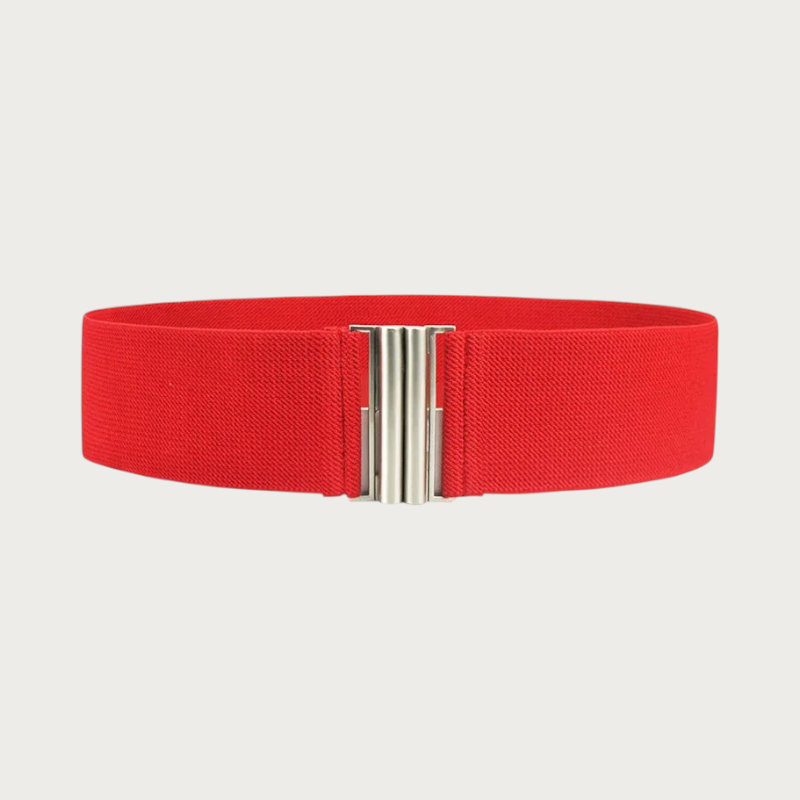 Ceinture élastique rouge Ceintura avec fermoir rectangulaire en laiton argenté à double crochet