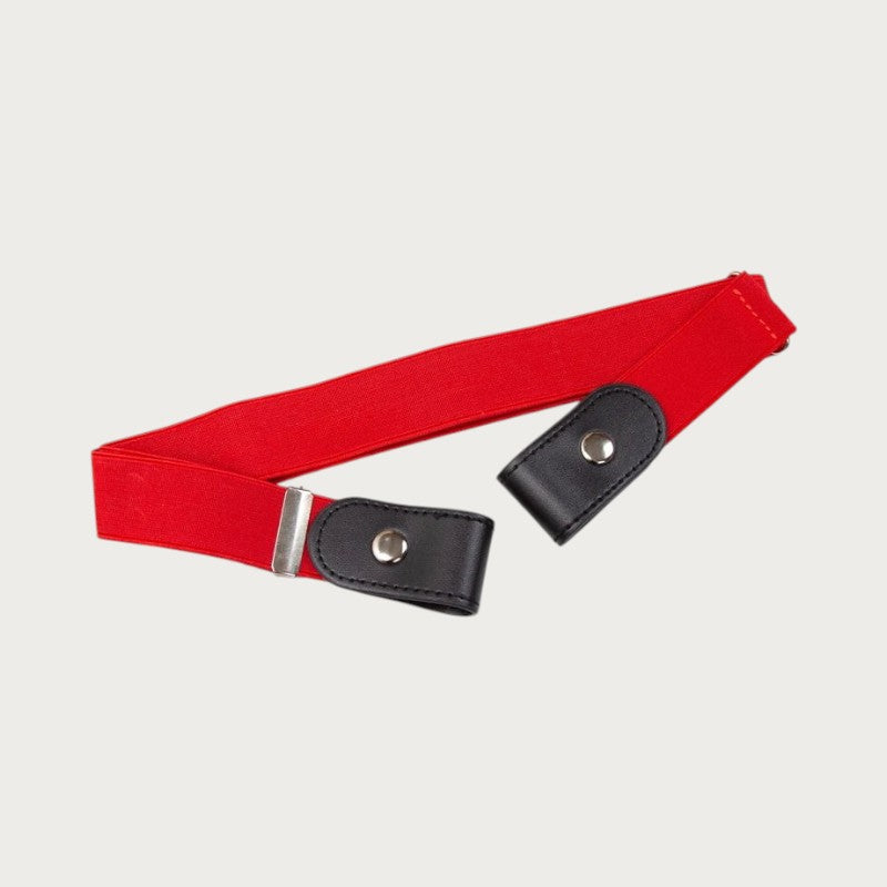 Ceinture élastique rouge sans boucle Ceintura en polyester avec attaches en cuir noir pour un ajustement confortable