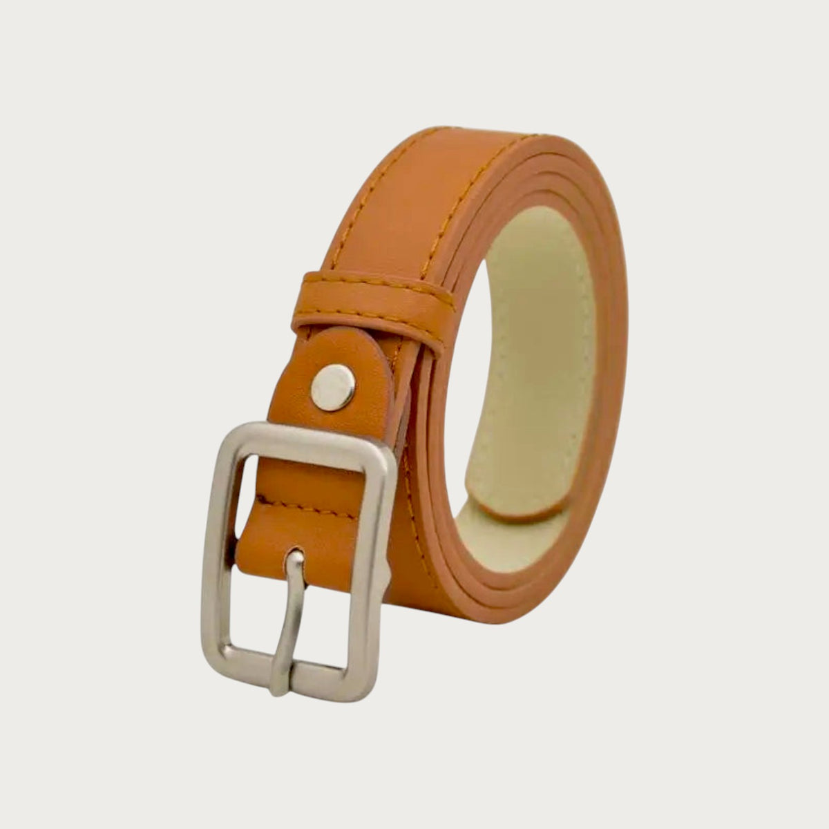 Ceintura ceinture pour enfant en cuir synthétique camel avec boucle ardillon en métal argenté