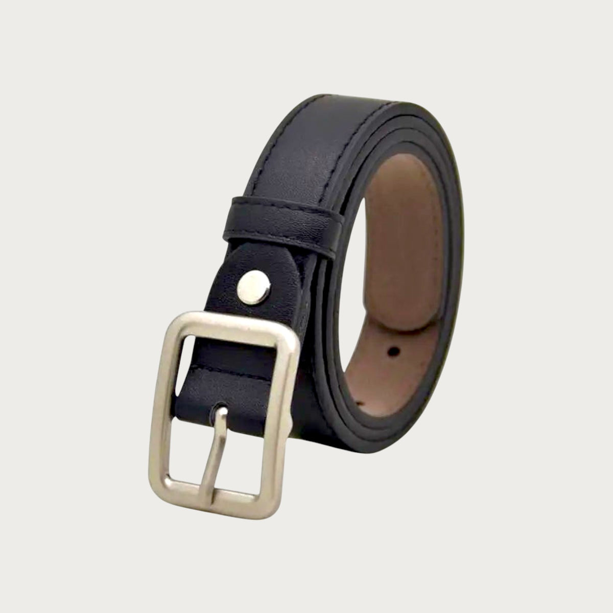 Ceintura ceinture enfant en cuir noir avec boucle ardillon en métal argenté, style classique et élégant.