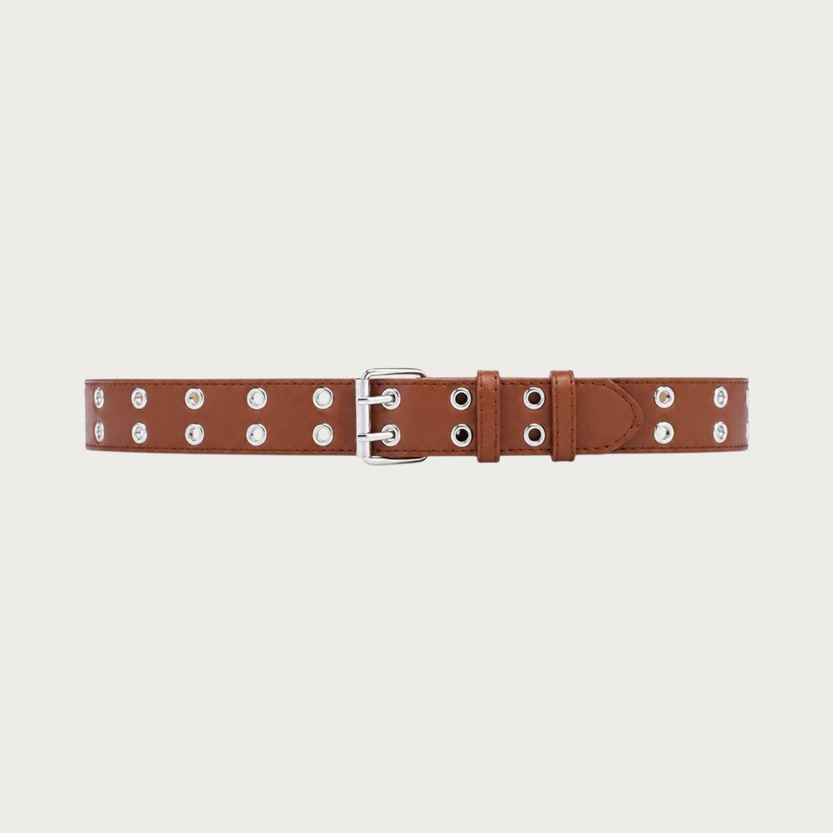 Ceinture punk pour enfant Ceintura en similicuir marron avec double rangée d'œillets métalliques et boucle ardillon