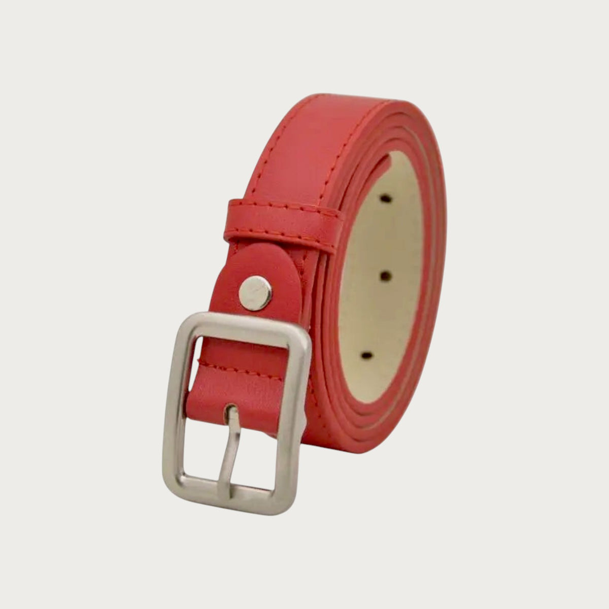 Ceinture enfant rouge en cuir PU avec boucle ardillon en métal argenté, style classique et élégant