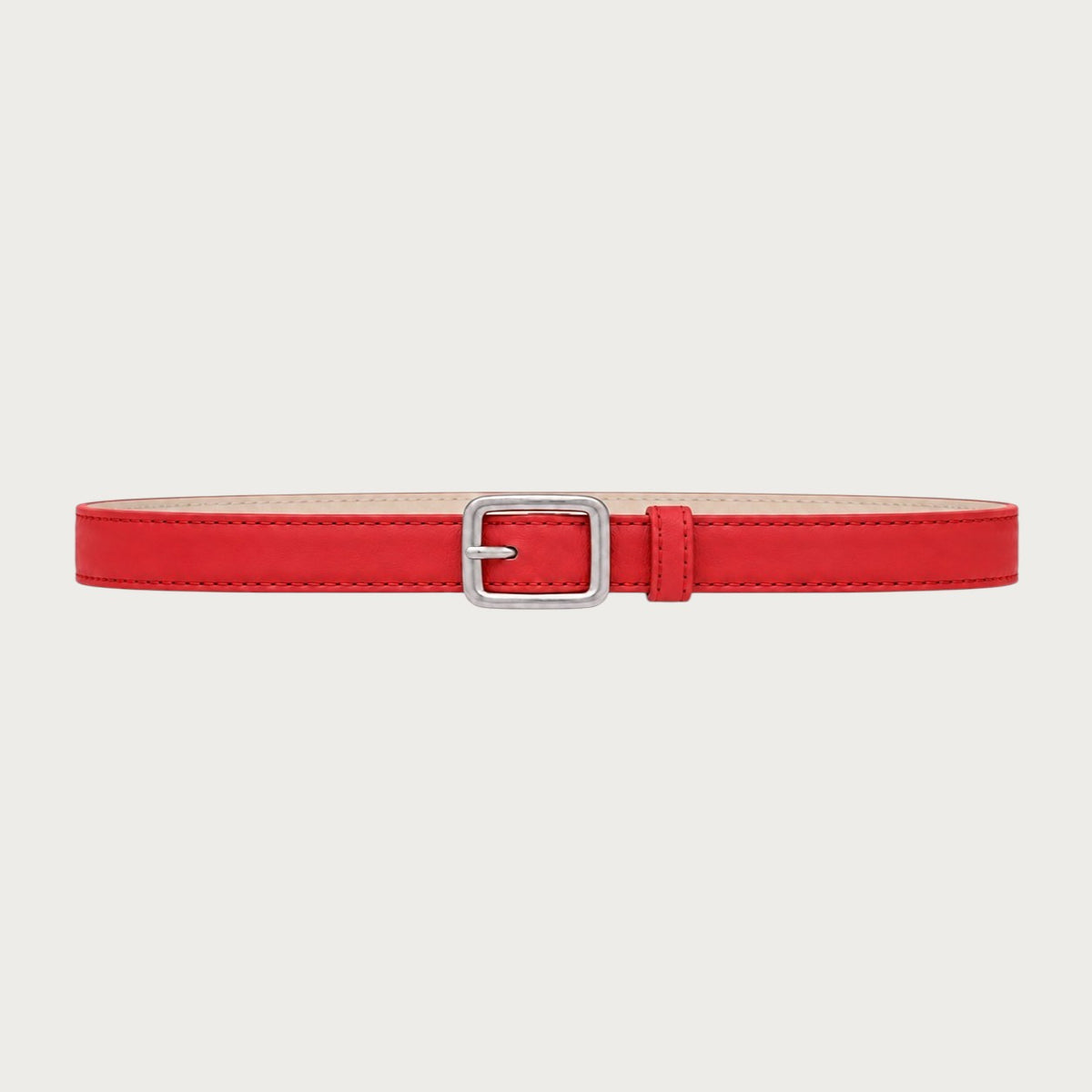 Ceinture enfant rouge en cuir PU avec boucle ardillon en métal argenté, style élégant et minimaliste