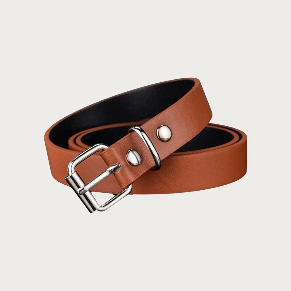 Ceinture enfant Ceintura Enna en similicuir marron avec boucle à ardillon argentée et bouton pression Image