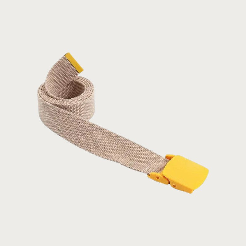Ceinture tactique pour enfant en toile beige avec boucle en plastique jaune, style décontracté et ajustable