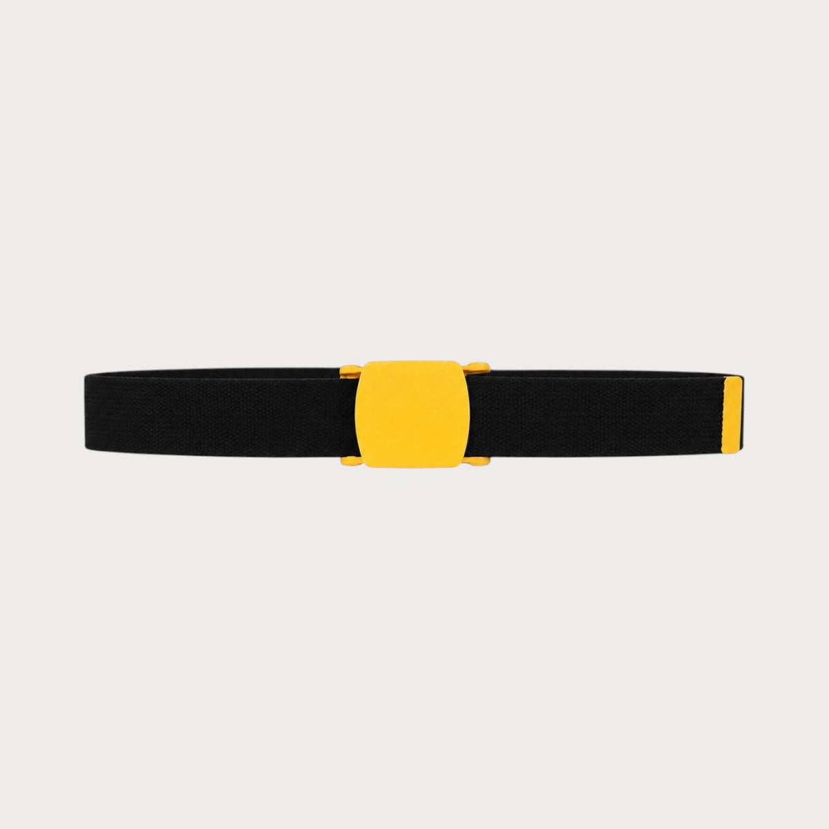 Ceinture enfant en toile noire avec boucle en plastique jaune vif, style tactique décontracté