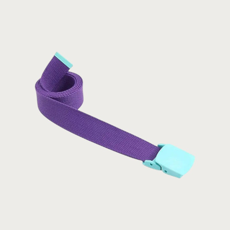 Ceintura ceinture tactique pour enfant en toile violette avec boucle en plastique bleu clair
