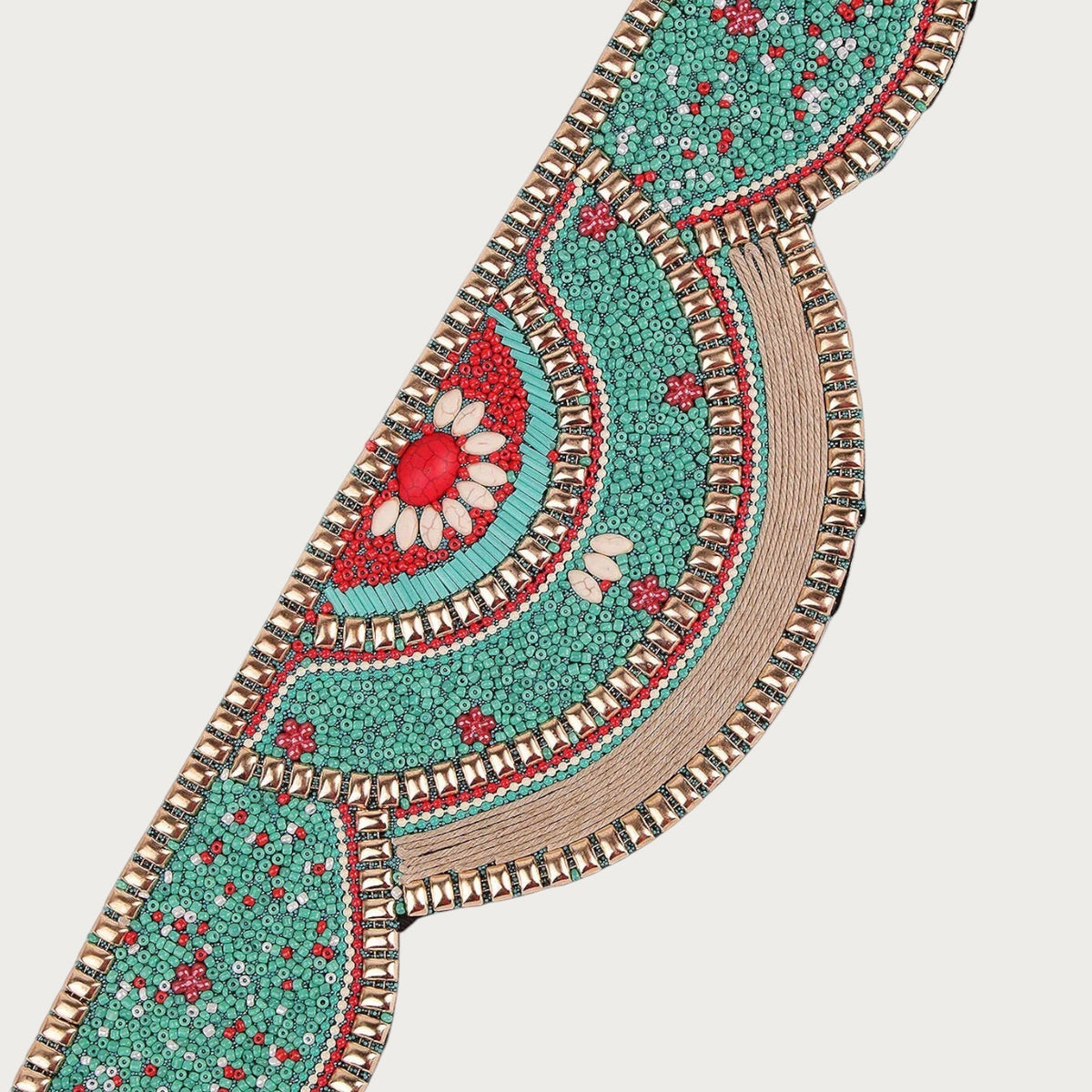 Ceinture ethnique Ceintura pour femme en perles turquoise et rouges avec motifs géométriques et détails tressés