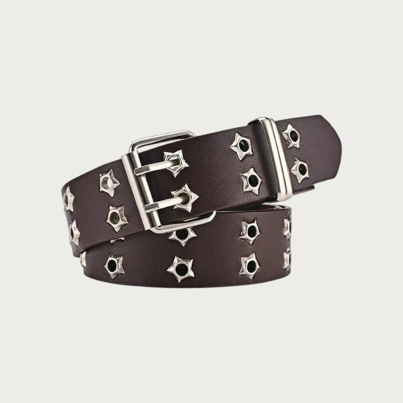 Ceintura ceinture unisexe en similicuir marron avec œillets en forme d'étoile et double boucle ardillon style punk
