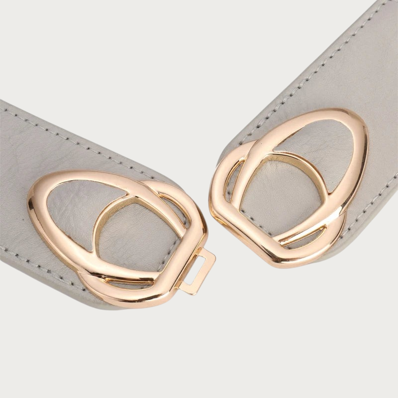 Ceinture extensible grise pour femme Ceintura avec boucle dorée élégante en alliage et cuir PU