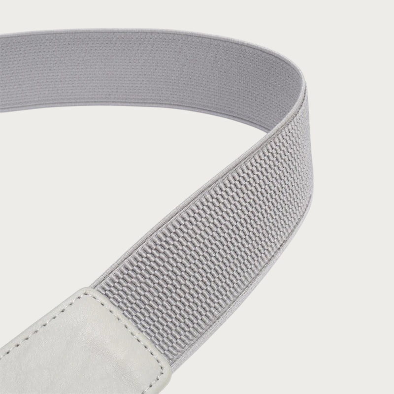 Ceinture extensible grise pour femme de la marque Ceintura, fabriquée en tissu élastique et cuir PU souple.