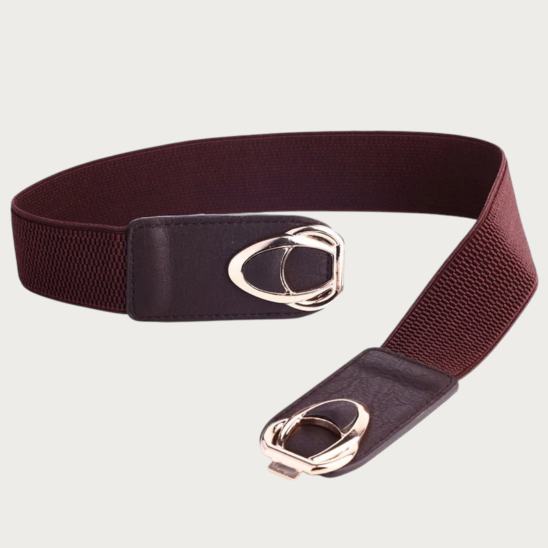Ceinture extensible Ceintura pour femme en tissu élastique marron avec boucle dorée élégante et détails en cuir PU