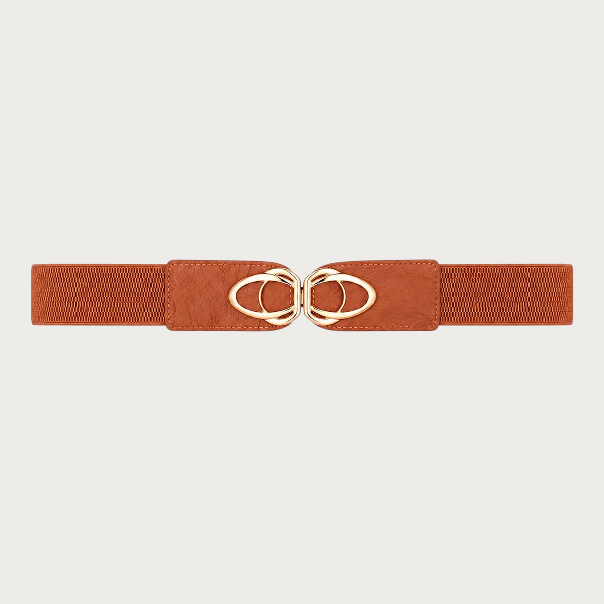 Ceintura ceinture extensible marron pour femme avec boucle dorée en alliage et cuir PU, style élégant et ajustable.