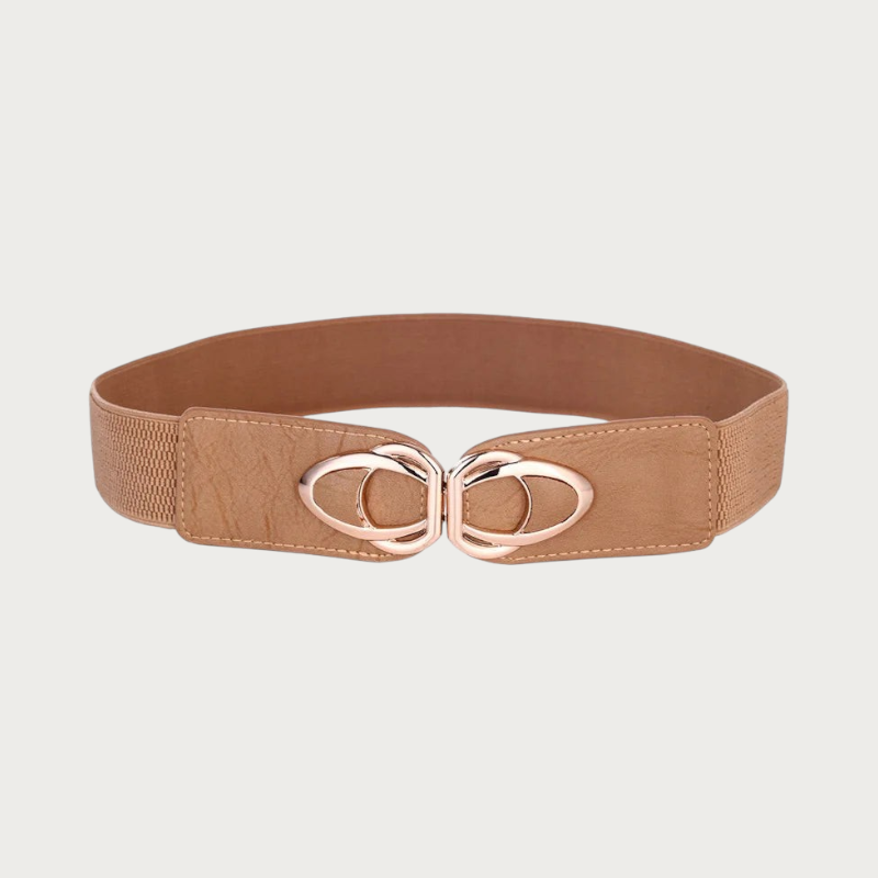 Ceinture extensible pour femme Ceintura en cuir PU et élastique marron avec boucle dorée élégante