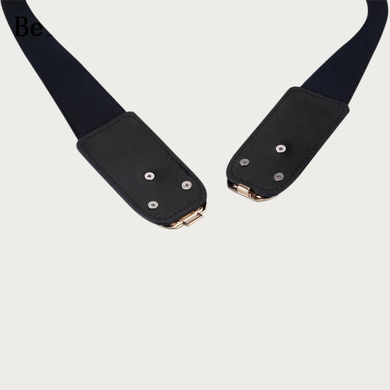 Ceinture extensible noire pour femme Ceintura avec boucle dorée en alliage et détails en cuir PU