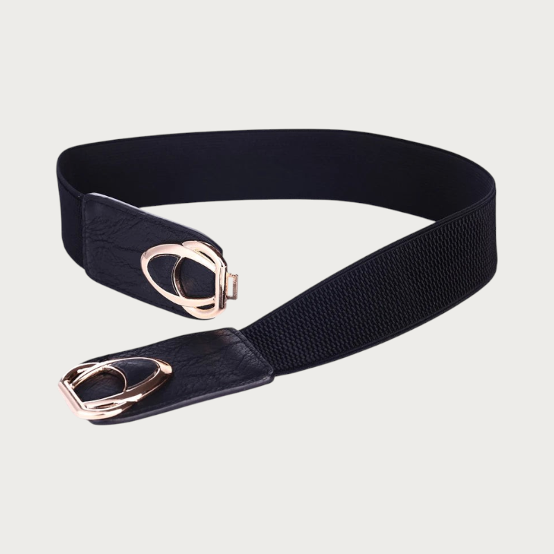 Ceinture extensible noire pour femme Ceintura avec boucle dorée élégante en alliage et détails en similicuir