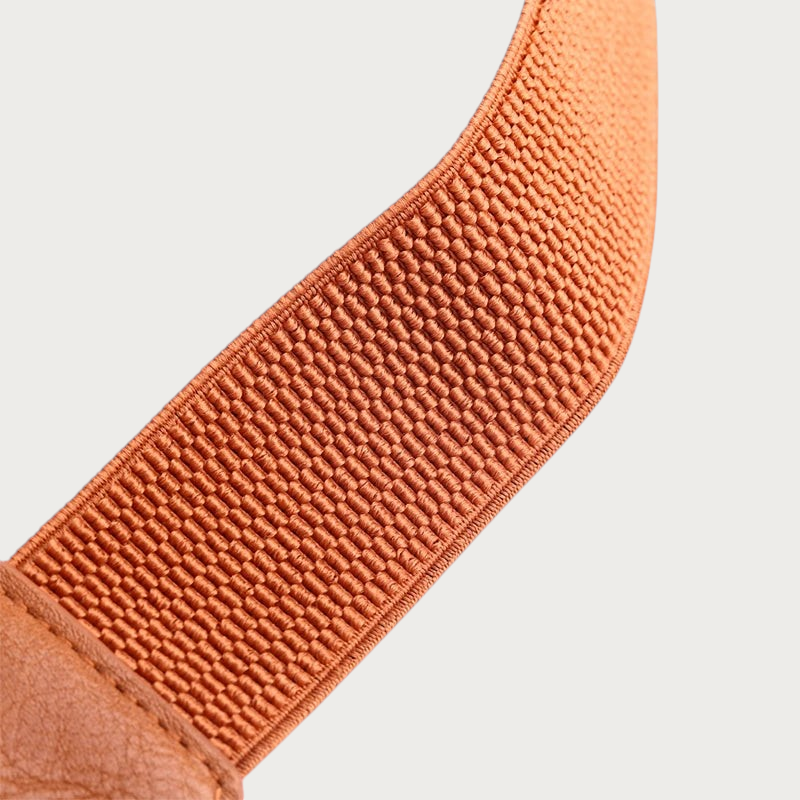 Ceintura ceinture extensible pour femme en tissu élastique texturé de couleur orange avec détails en cuir PU