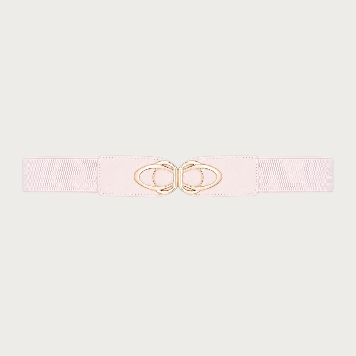 Ceinture extensible Ceintura rose vue en entier, fermoir doré à anneaux et bande élastique texturée