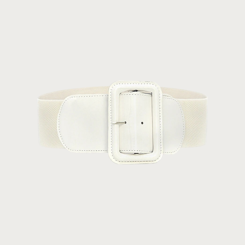 Ceinture femme Ceintura Bari blanche élastique large avec grande boucle rectangulaire vernie et ardillon ajustable