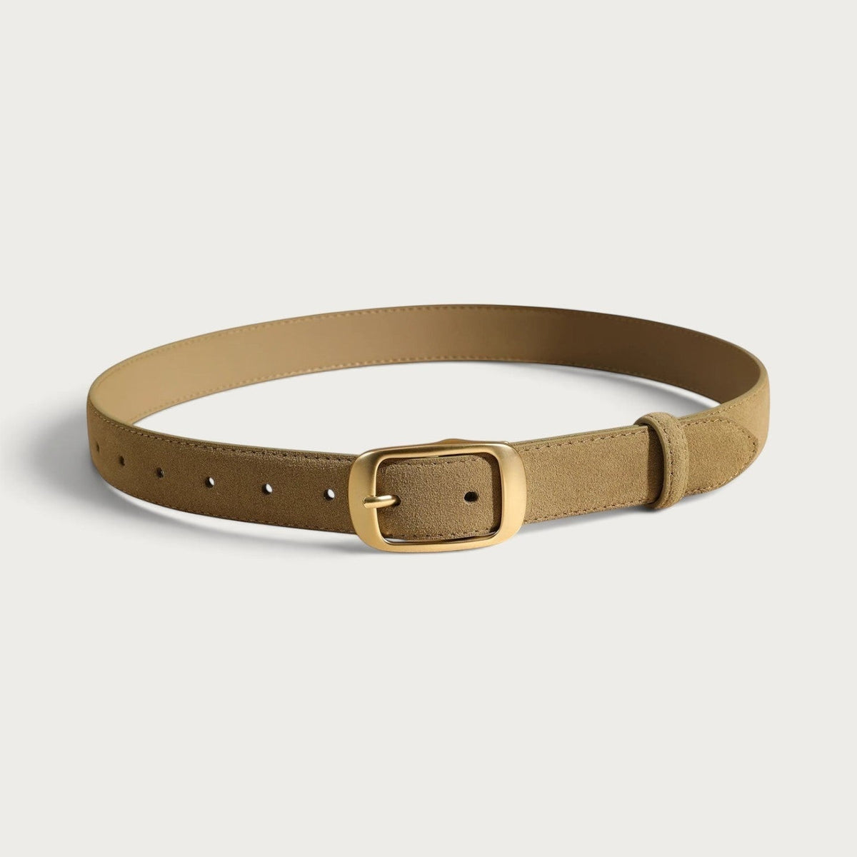 Ceinture Ceintura pour femme en cuir suédé beige avec une boucle rectangulaire en métal argenté