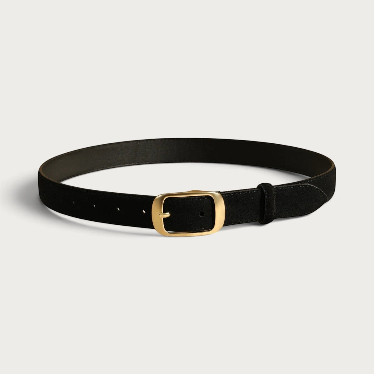Ceinture Ceintura pour femme en cuir suédé noir avec une boucle rectangulaire dorée élégante