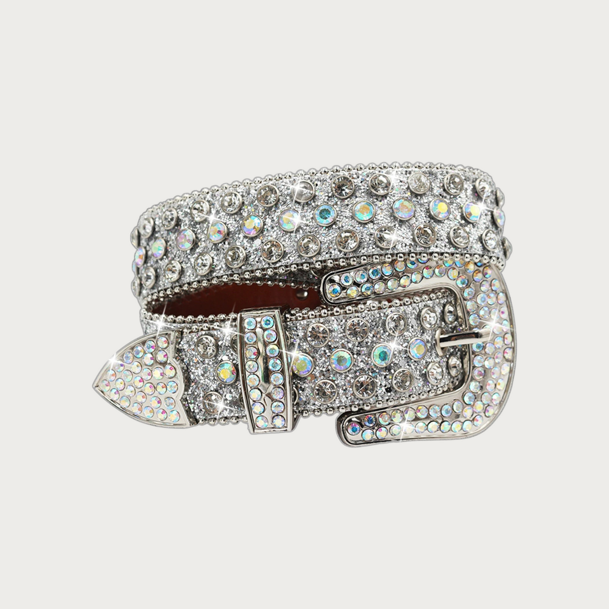 Ceinture Ceintura pour femme en PU argenté ornée de gros strass brillants et boucle métallique Image