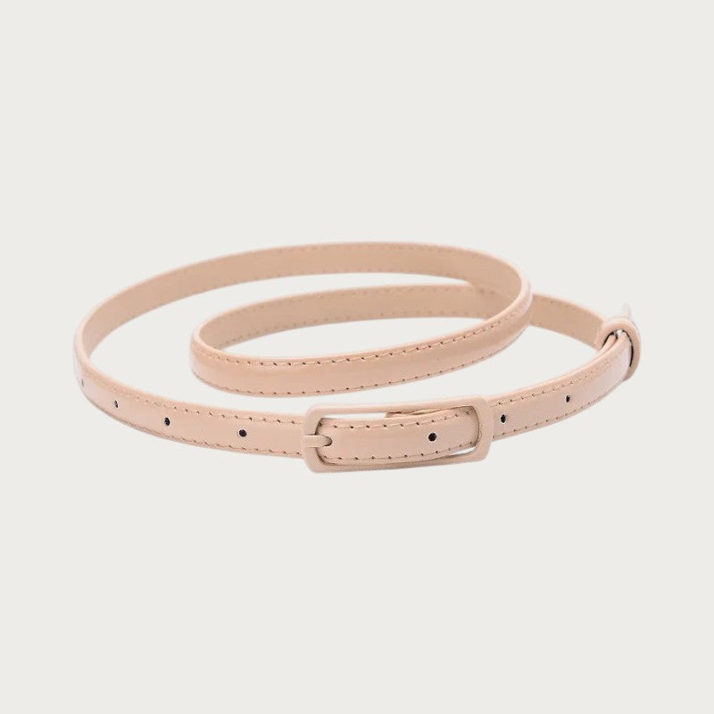 Ceintura ceinture fine pour fille en similicuir beige avec boucle assortie, style décontracté et minimaliste