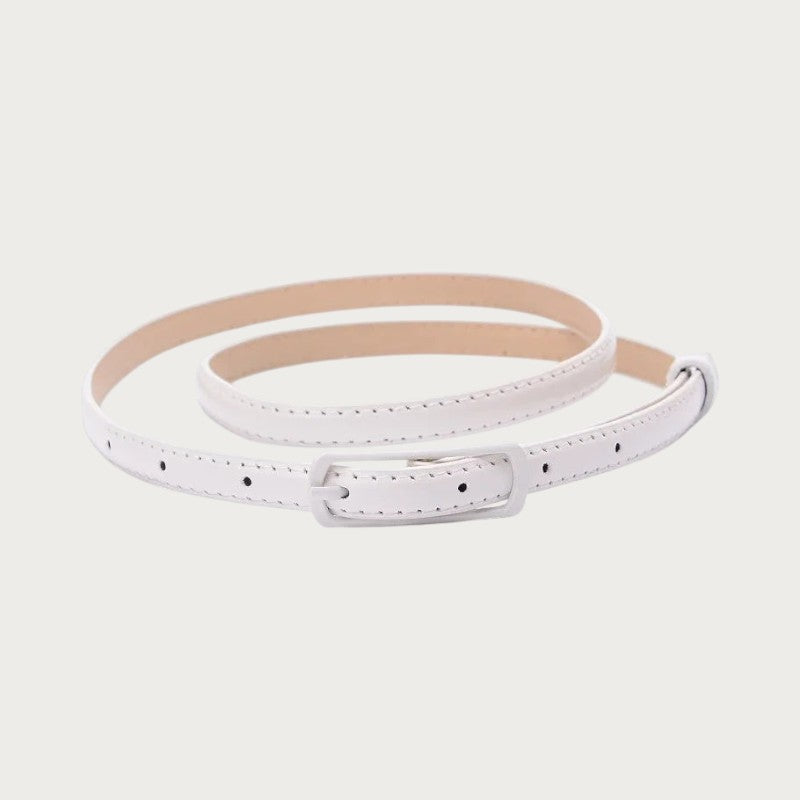 Ceintura ceinture fine blanche pour fille en similicuir PU avec boucle assortie, style décontracté et minimaliste