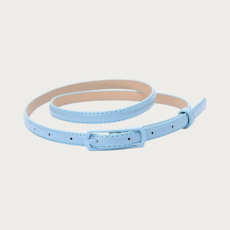 Ceintura ceinture fine pour fille en similicuir bleu ciel avec boucle assortie, style décontracté