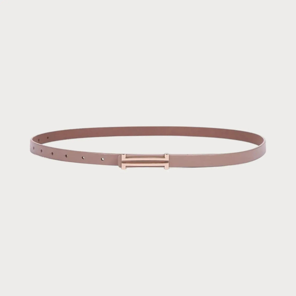 Ceintura ceinture fine en cuir beige pour femme avec boucle rectangulaire métallique élégante