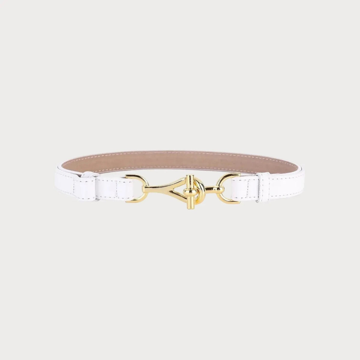 Ceinture fine en cuir véritable blanc Ceintura avec une boucle mors géométrique dorée élégante pour robe