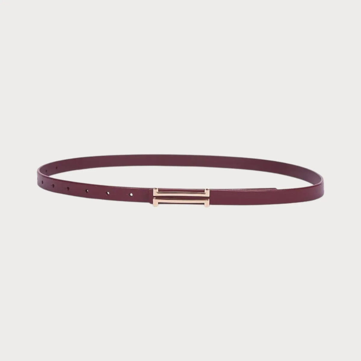 Ceinture fine Ceintura en cuir bordeaux pour femme avec boucle rectangulaire métallique dorée