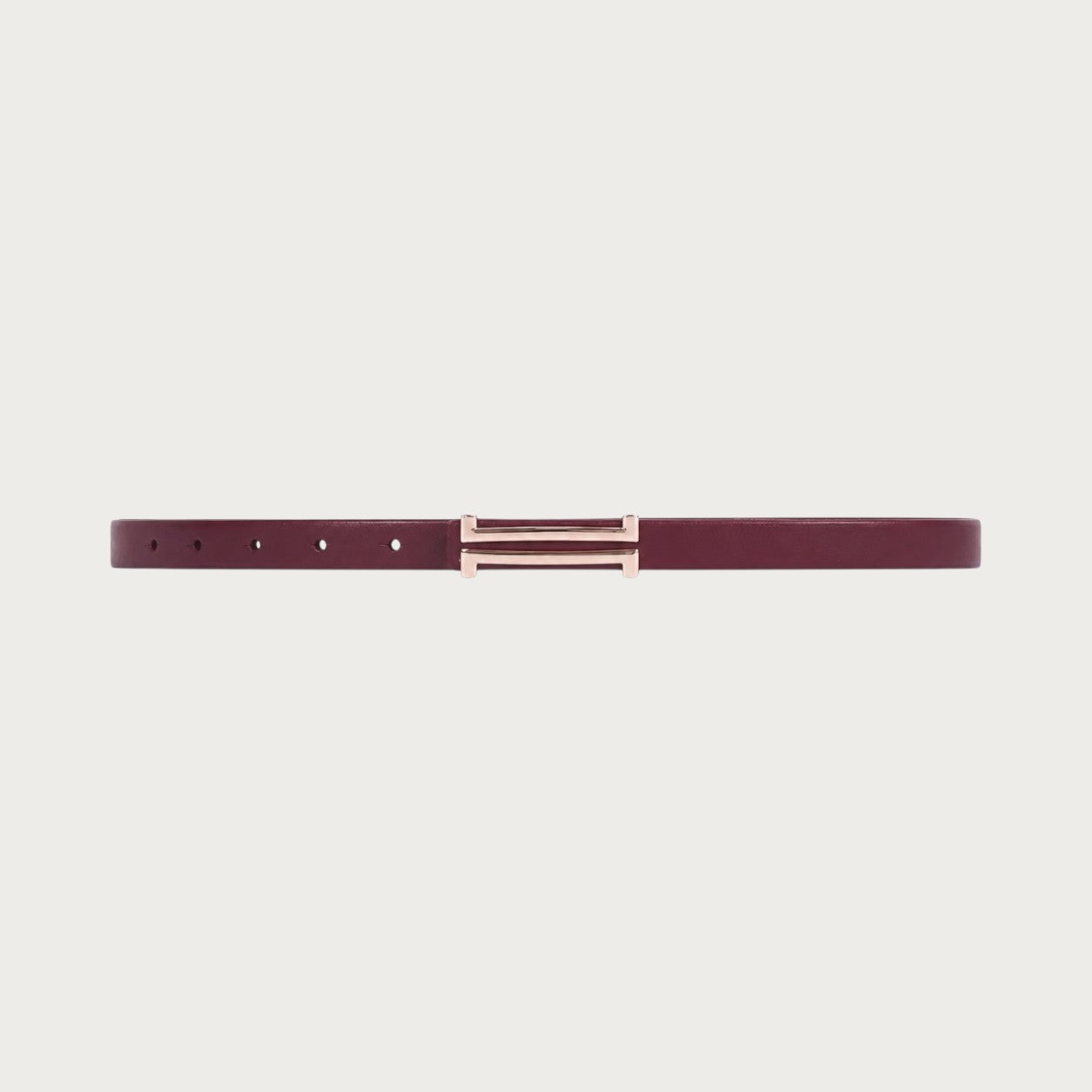 Ceinture fine Ceintura en cuir véritable bordeaux avec boucle rectangulaire dorée à double barre pour femme Image